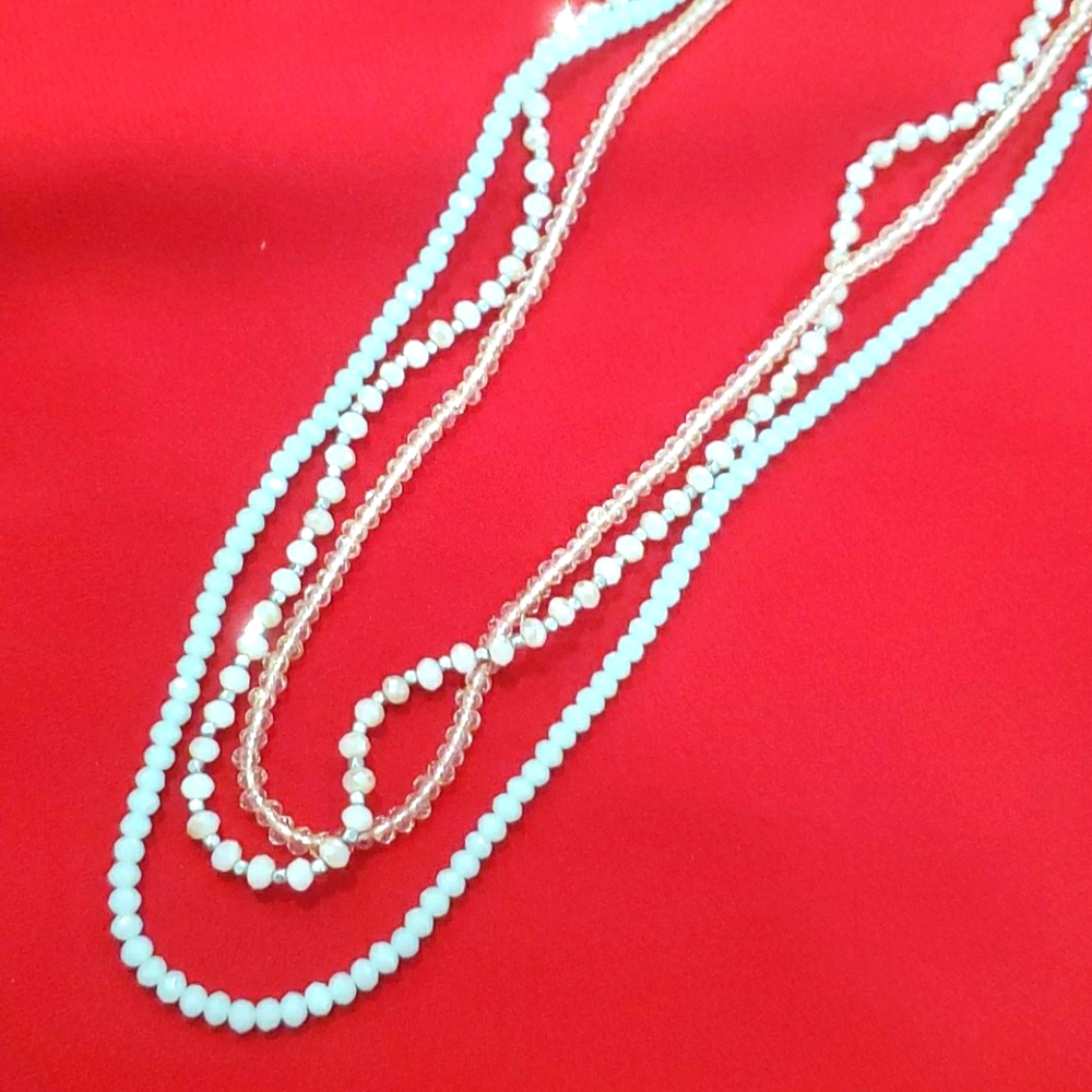 Blue, white, silver drop necklace